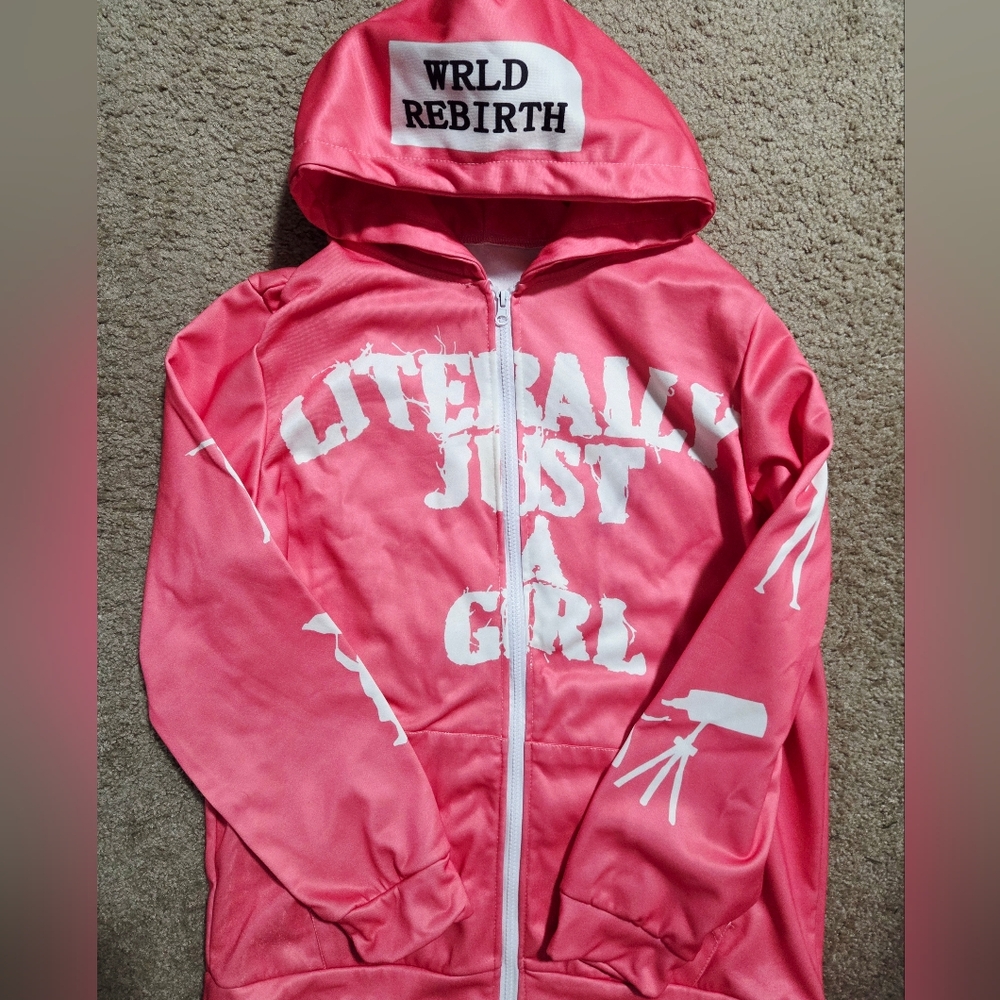 "Literally Just A Girl" Pink Hoodie Zip Up Size XL
